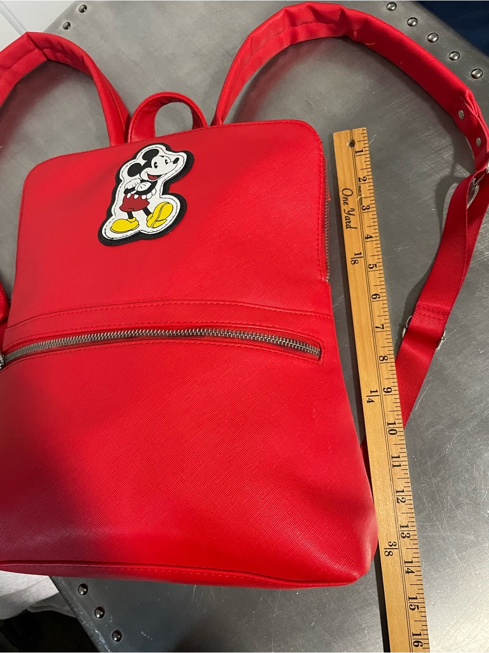 Disney Red Faux Leather Backpack with Graphic Mickey Mouse Patch - Picture 6 of 8